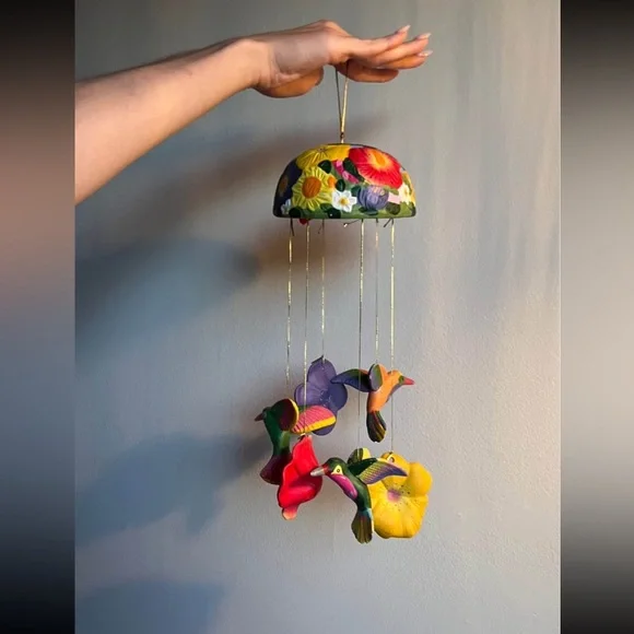 Colorful Hand-Painted Hummingbird Wind Chime - Picture 1 of 9